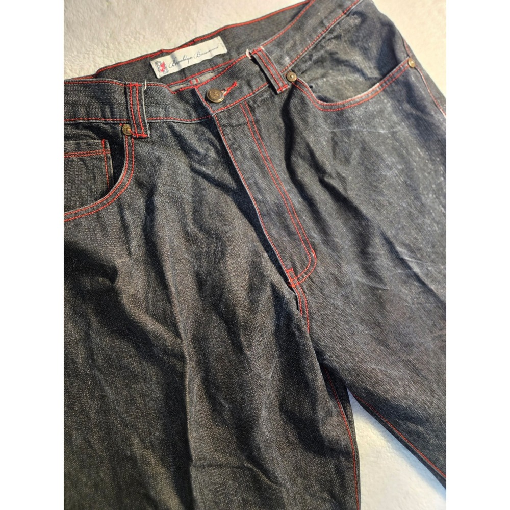 Brooklyn Basement Mens 38x30 Dark Wash Red Contrast Stitch Wide Leg Denim Jeans